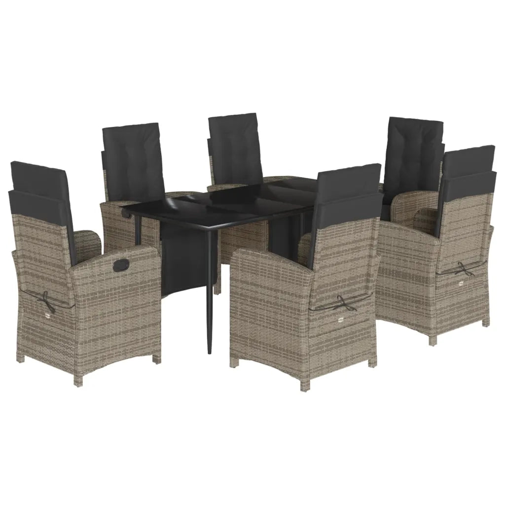 Set da Pranzo da Giardino 7 pz con Cuscini in Polyrattan Grigio