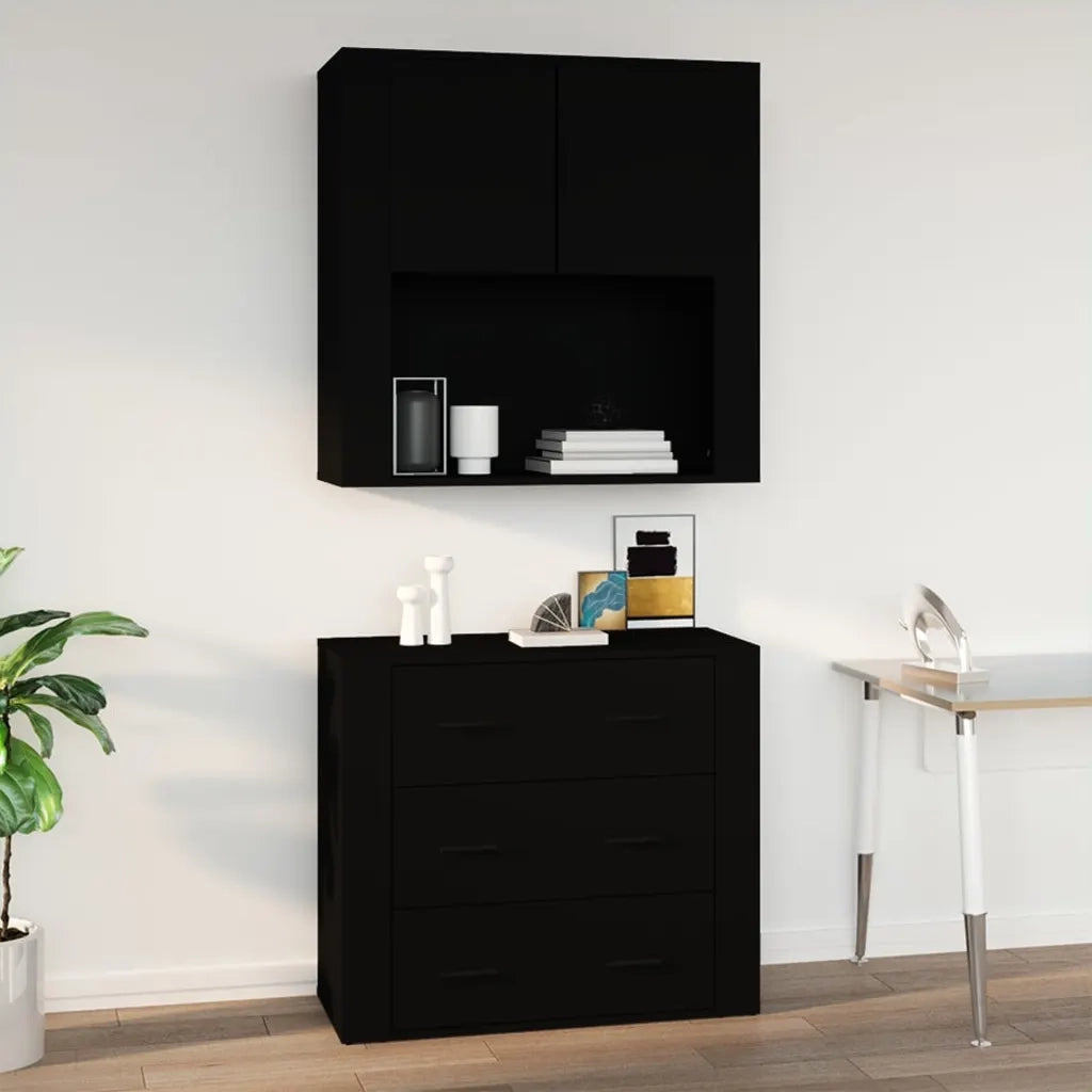 Armadietto a Muro | Mobile a Parete Nero 80x33x80 cm in Legno Multistrato