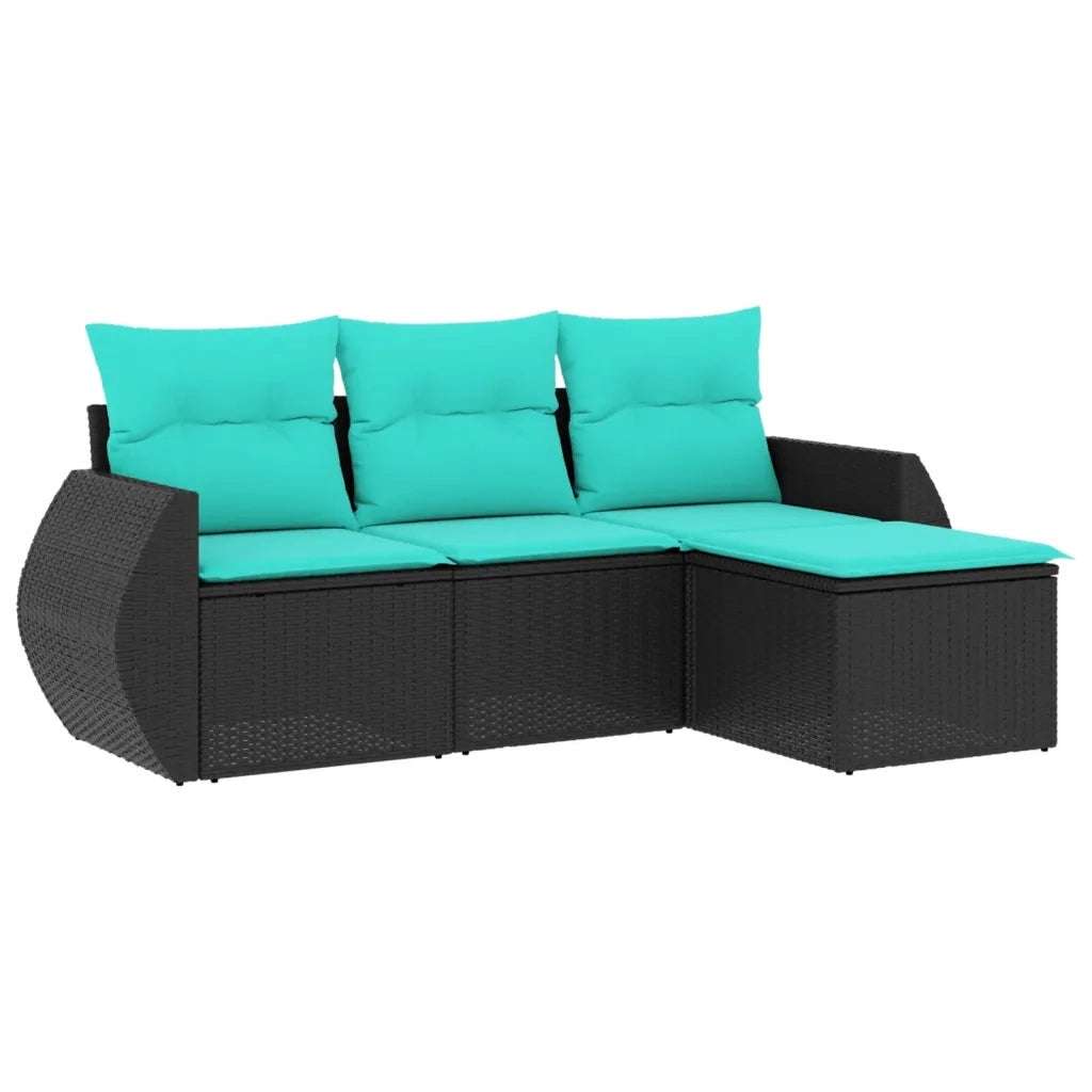 Set Divani da Giardino 4 pz con Cuscini Nero in Polyrattan 3221266