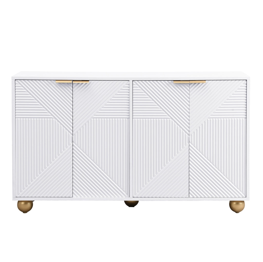 Sideboard 120x35x71.5 cm con 4 ante; ripiani regolabili e dettagli dorati; MDF bianco