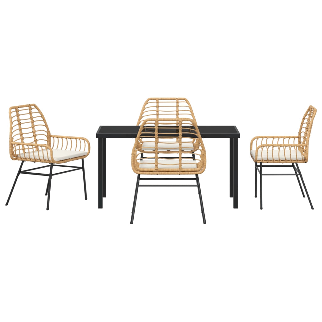 Set da Pranzo Giardino 5 Pezzi con Cuscini Marrone Rattan Polimerico