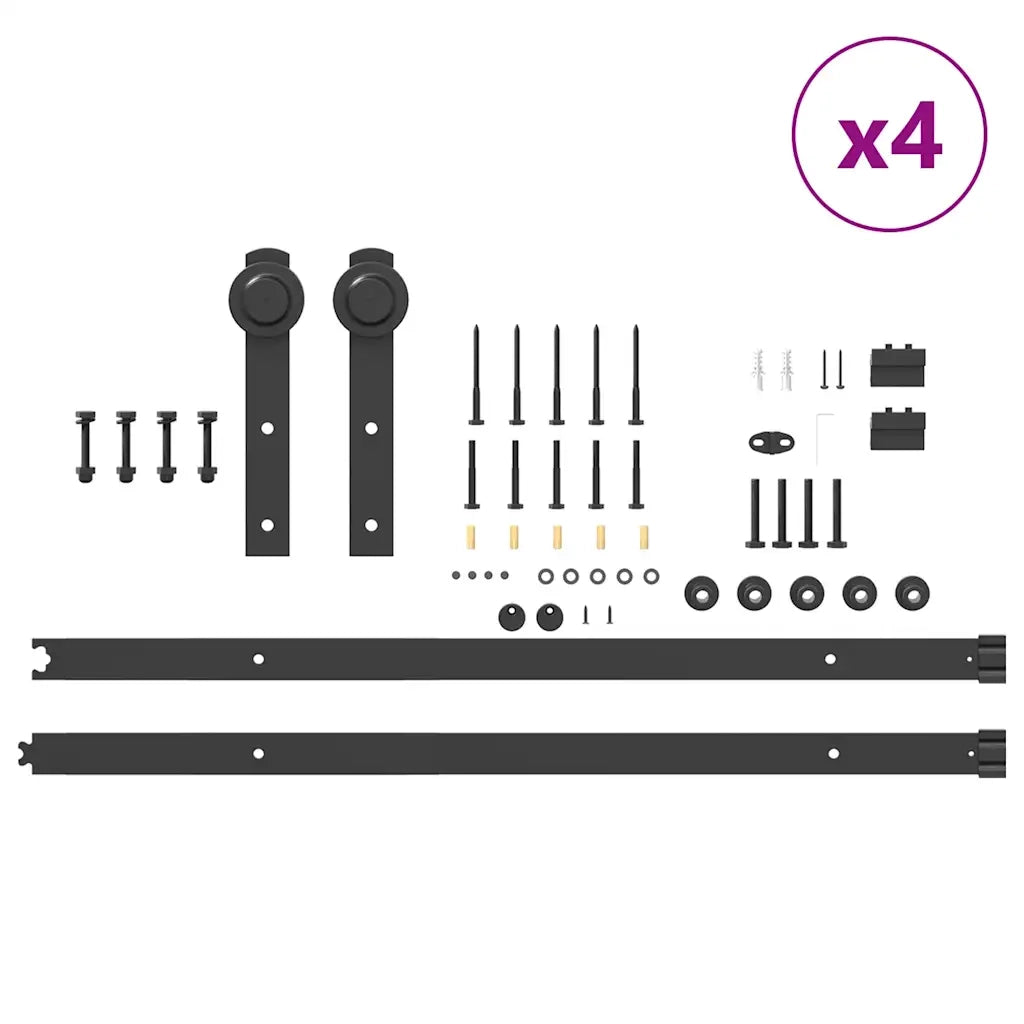 Kit di Binari per Porte Scorrevoli 400 cm Acciaio Nero 3295742