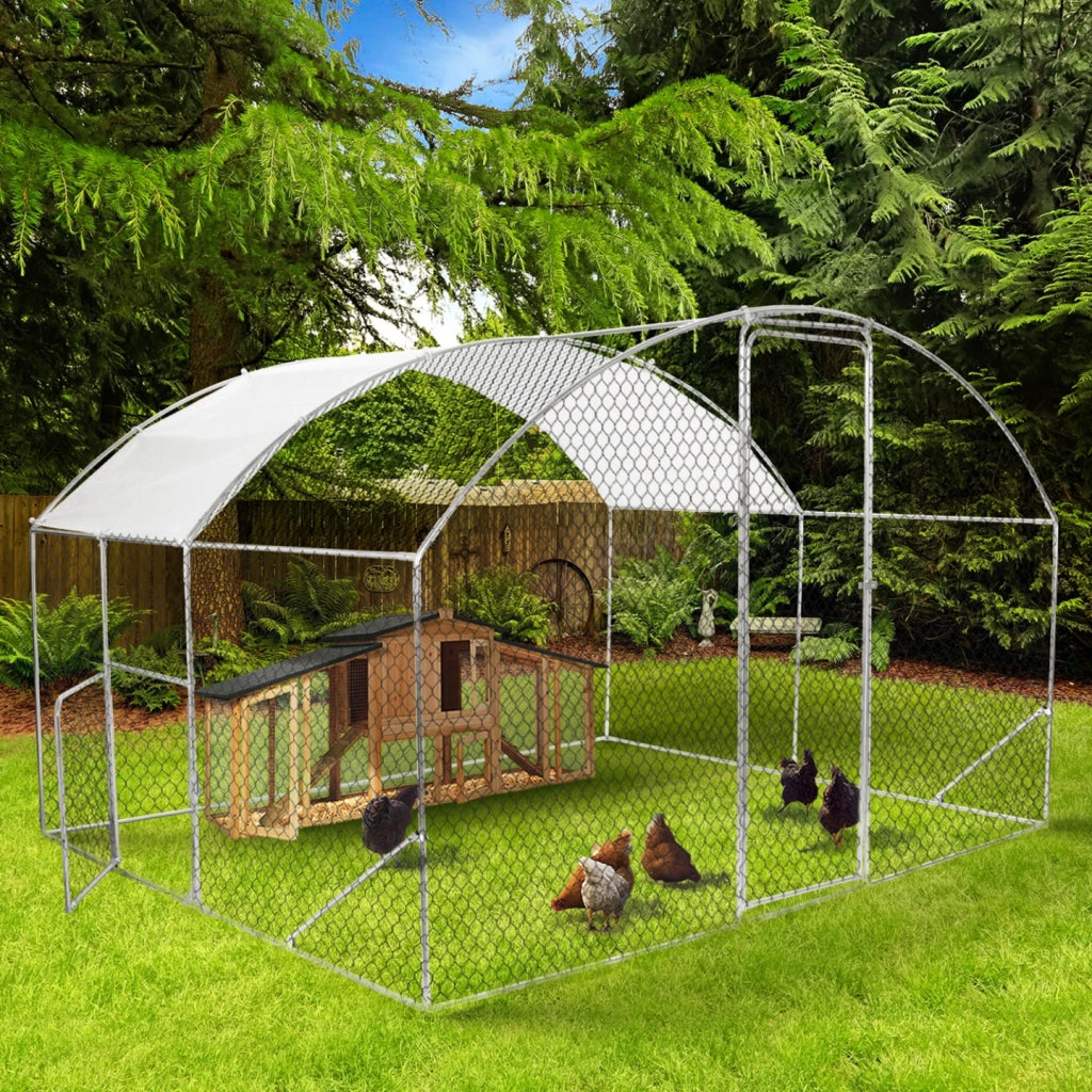 IDMarket - Recinto per polli a cupola 7,5 m² in rete metallica 3x2,5 M con porta laterale
