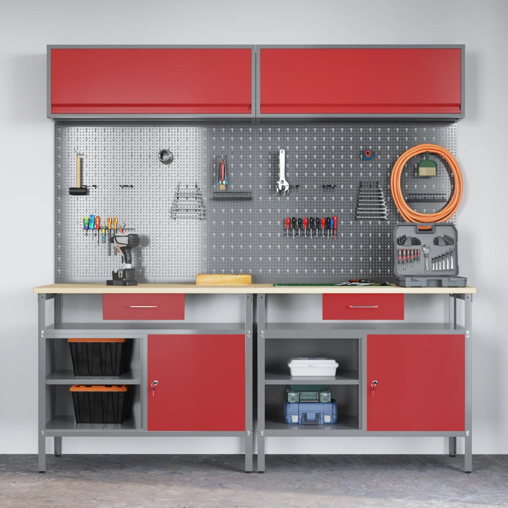Set da Lavoro in Acciaio Rosso da 8 Pezzi