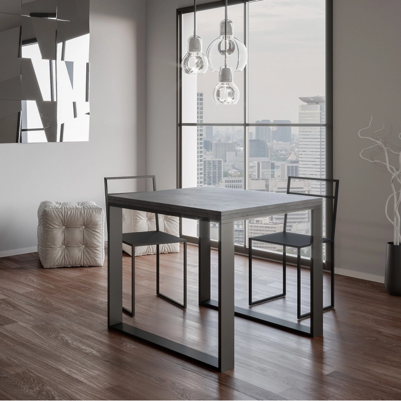 Tavolo apribile 90x90/180 cm Tecno Libra telaio Antracite - Cemento