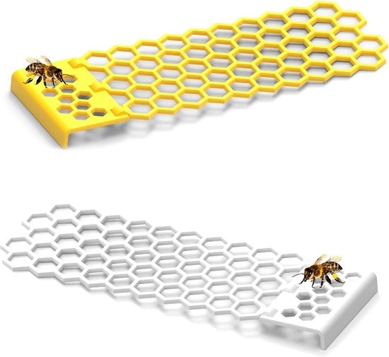 Pacchetto di 4 scale da api, stazione da api in plastica, vasca per uccelli pieghevole, scala galleggiante, per apiari, giardini, frutteti (giallo + bianco)