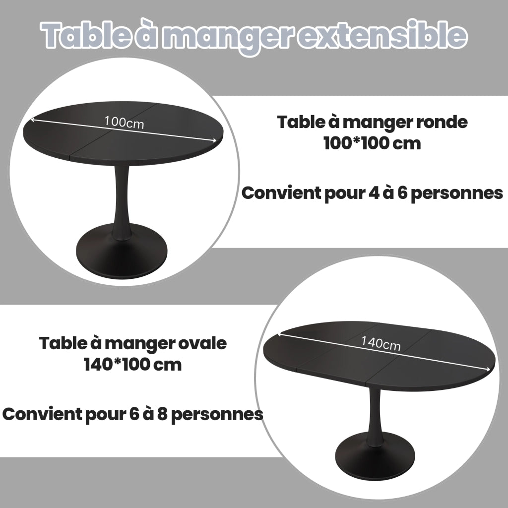 Tavolo da pranzo allungabile ovale con piano in MDF e struttura in ferro per soggiorno moderno nero 100 × 100 × 75 cm