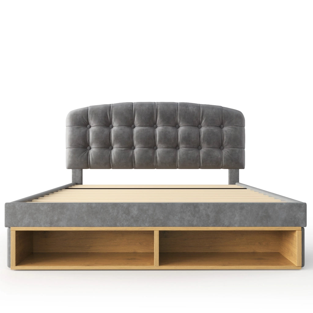 Letto imbottito 140x200 con cassetti grigio