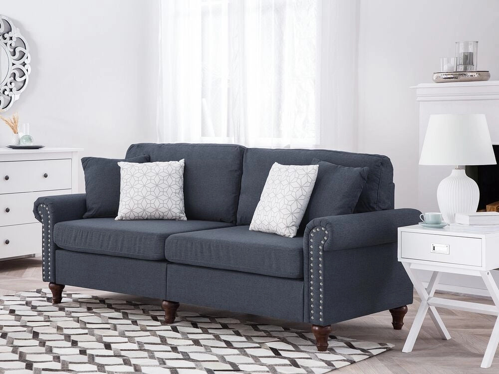 Divano a 3 posti in stile Chesterfield grigio scuro con schienale basso