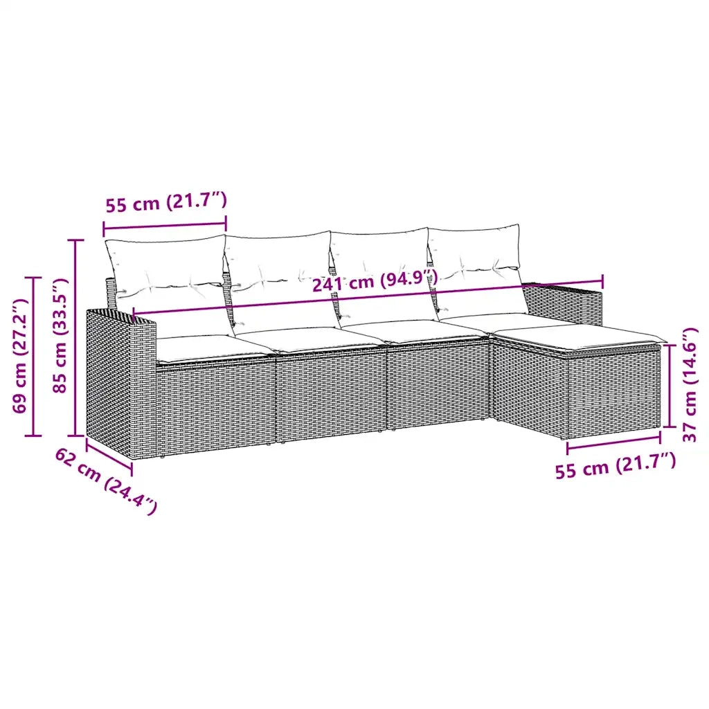 Set Divano da Giardino 5 pz con Cuscini Marrone in Polyrattan 3218883