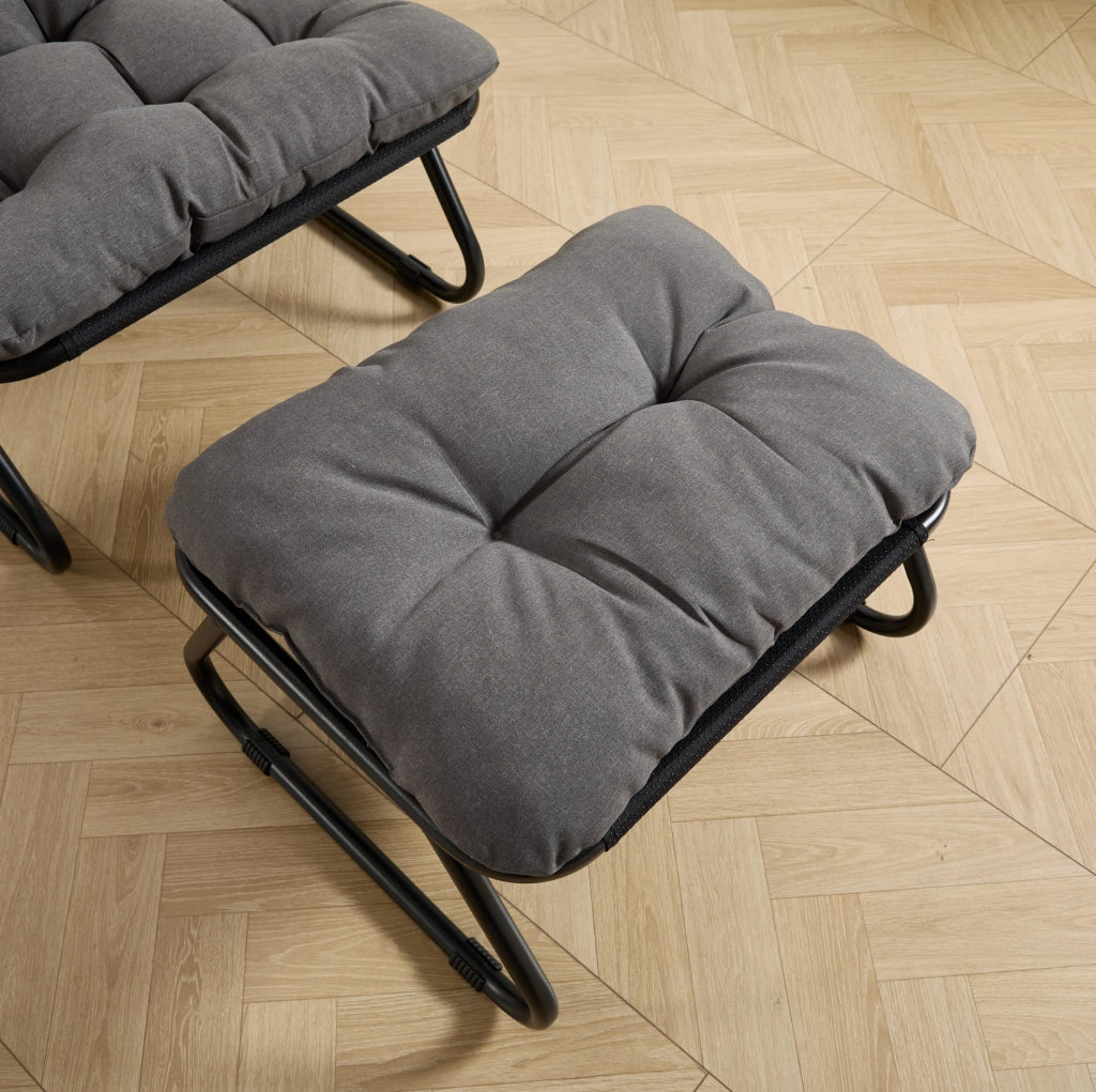 Sedia lounge da esterno con ottomano e cuscino; 65x78x86 cm; acciaio grigio