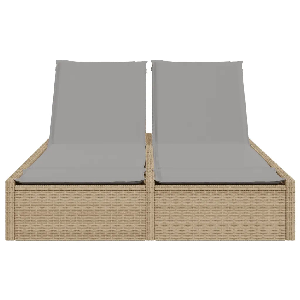Lettino Prendisole | Sdraio da giardino | Lettino da sole con Cuscini Beige in Polyrattan