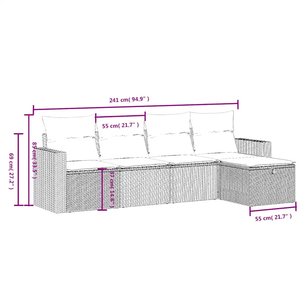 Set Divano da Giardino 5 pz con Cuscini Beige in Polyrattan 3263464