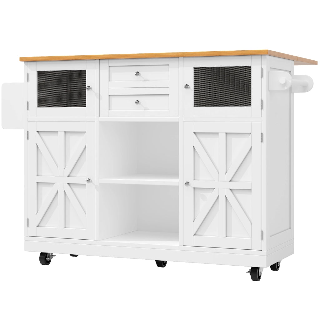 Carrello da Cucina con 2 Ante; 2 Cassetti; 2 Vani; Piano Ribaltabile; Portaasciugamani e Ruote; in MDF; 140 x 40 x 93.5 cm; Bianco
