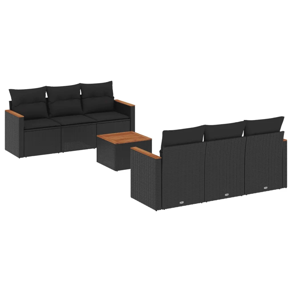 Set Divani da Giardino con Cuscini 7pz Nero Polyrattan