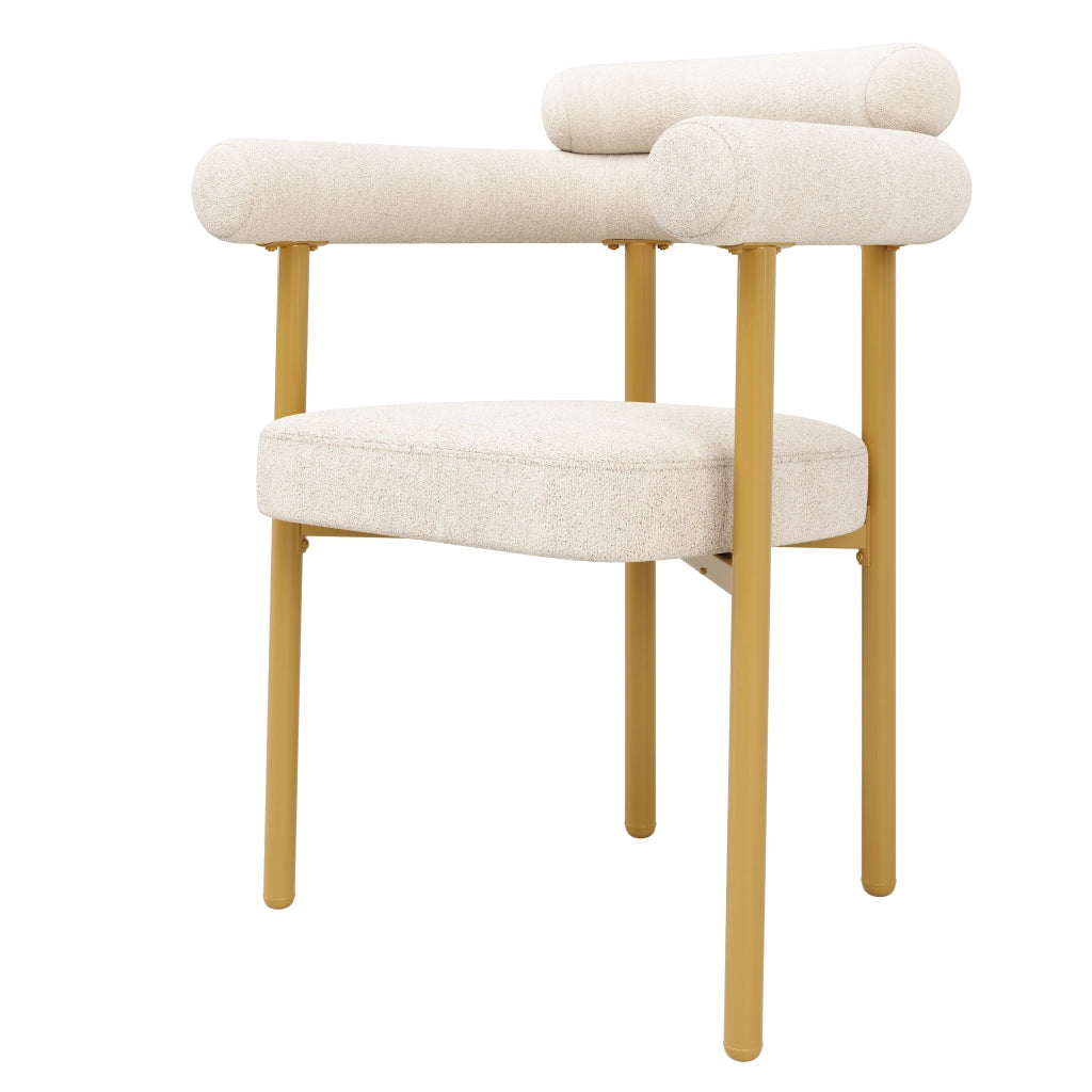 Sedia da sala da pranzo in velluto con seduta ampia e schienale ergonomico, struttura in metallo beige 70 × 62 × 84 cm