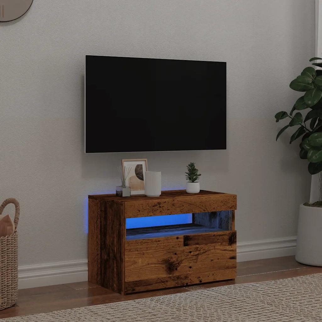 Mobile Porta TV con LED Legno Antico 60x35x40 cm Multistrato