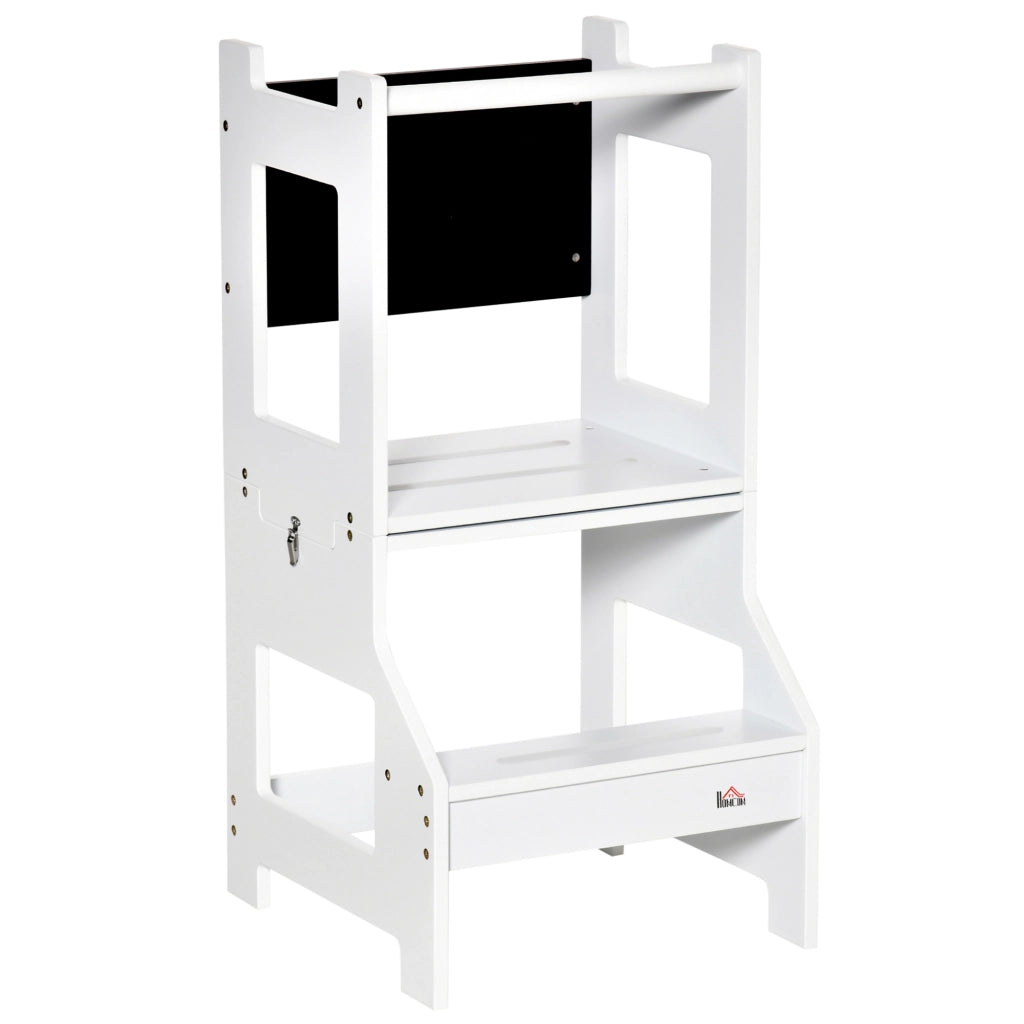 EasyComfort Scala Montessori 2 in 1 in MDF Staccabile, con Sgabello, Lavagna Inclusi, per Bambini 3-6 Anni, Bianco