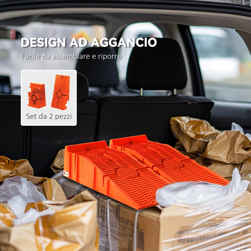 Set 2 Rampe per Auto 91x30x21 cm con Carico Massimo 5 Tonnellate in Plastica Arancione