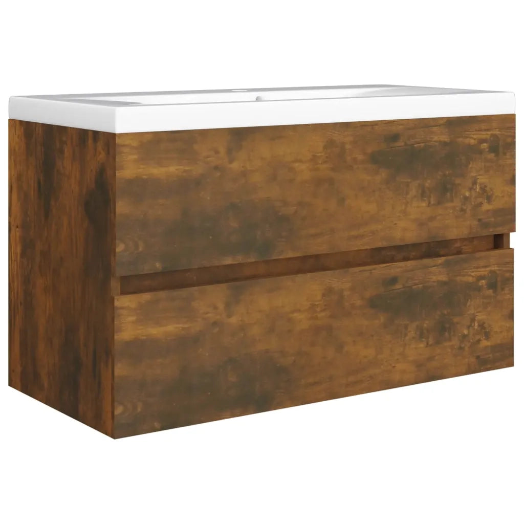 Mobile Sottolavabo-Armadietto da bagno Rovere Fumo 80x38,5x45 cm Legno Multistrato