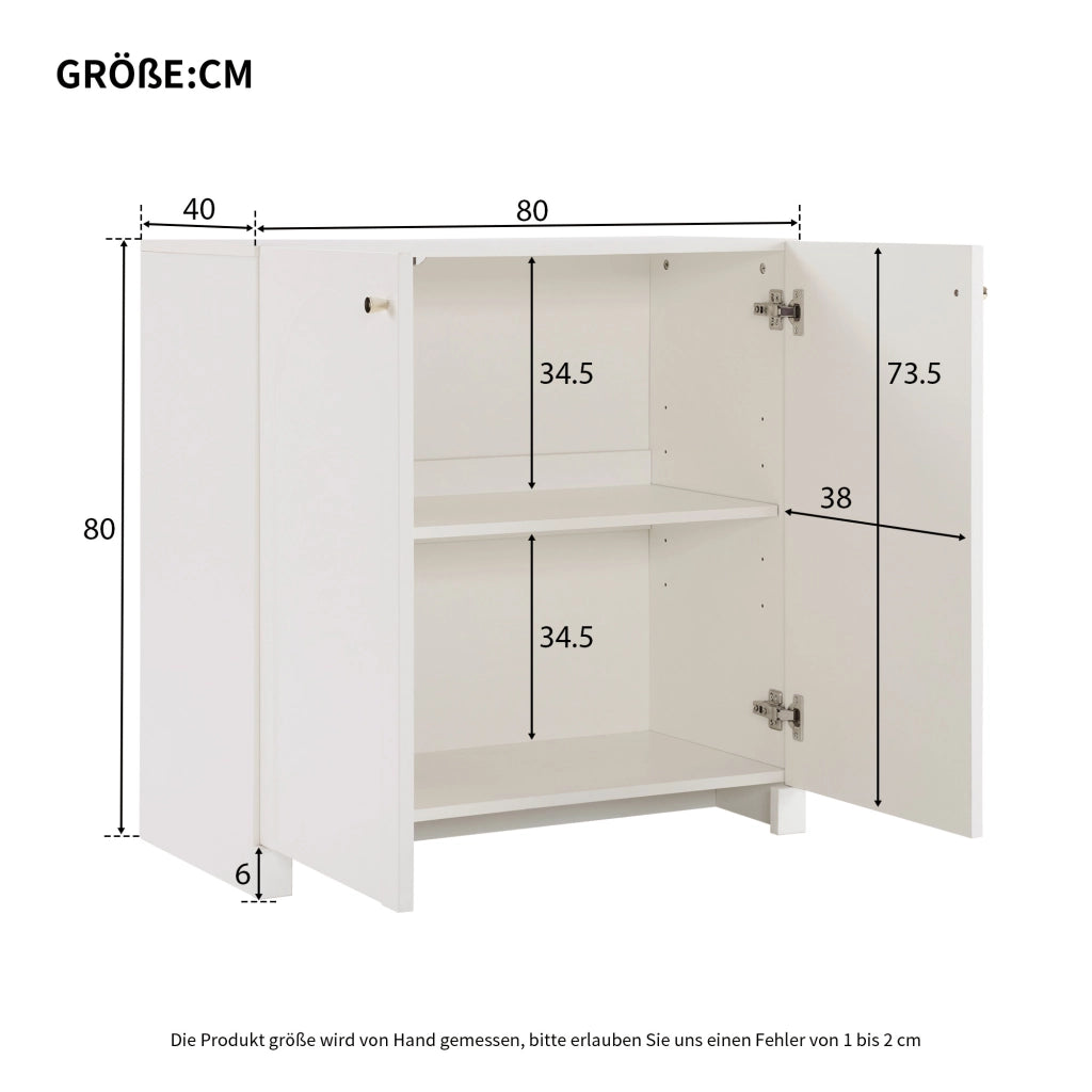 Credenza con 2 ante; sistema antiribaltamento - per camera da letto - 80×40×80 cm - bianco