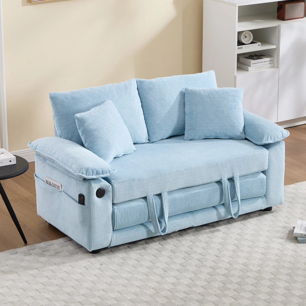 Poltrona in chenille con cuscino cervicale e lombare, seduta imbottita per soggiorno, balcone e ufficio blu