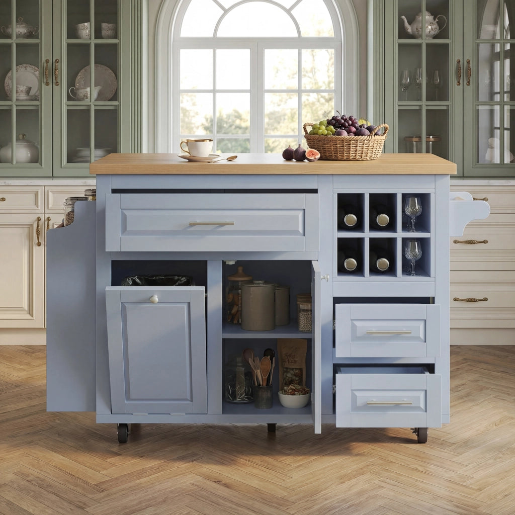 CARRELLO CUCINA con piano ribaltabile 143x75x91 cm Blu MDF e metallo