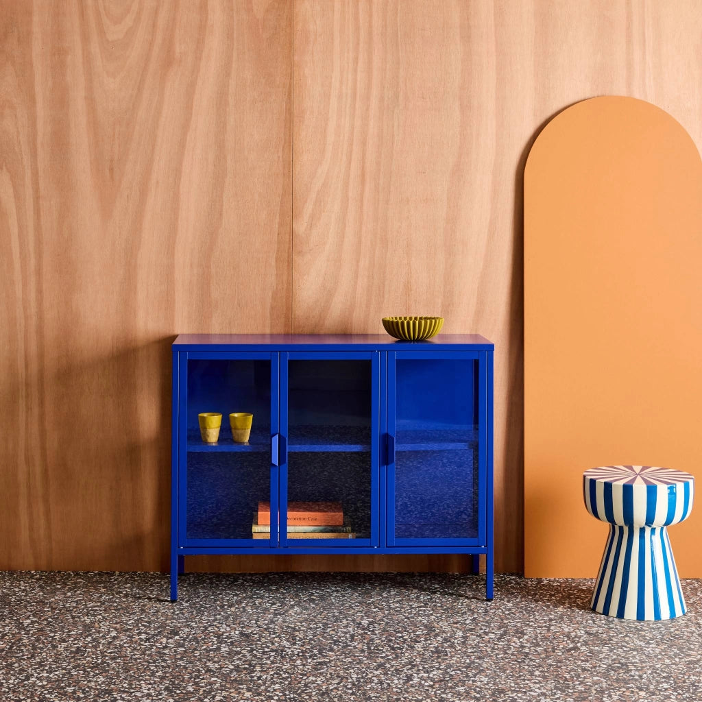Credenza industriale in metallo e vetro temperato 3 ante, 100cm