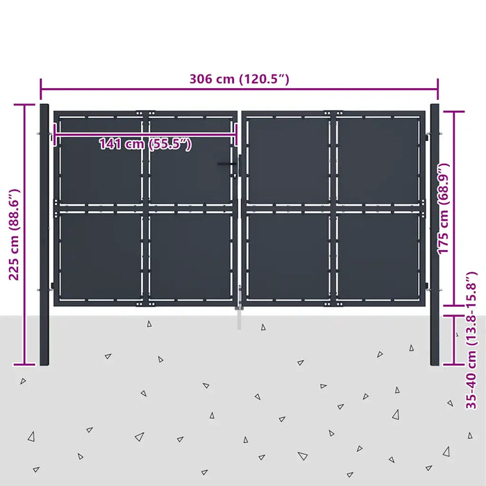 Cancello per Giardino in Acciaio 300x175 cm Antracite cod mxl 46429