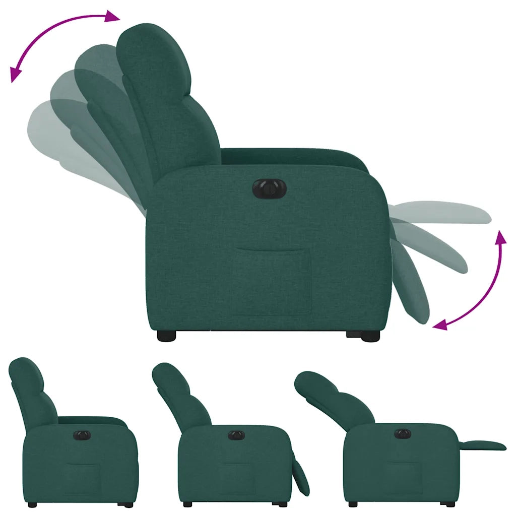 vidaXL Poltrona Alzapersona Reclinabile Elettrica Verde Scuro Tessuto