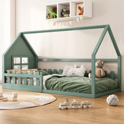 Letto per bambini a casetta verde 90 x 200 cm in pino e MDF