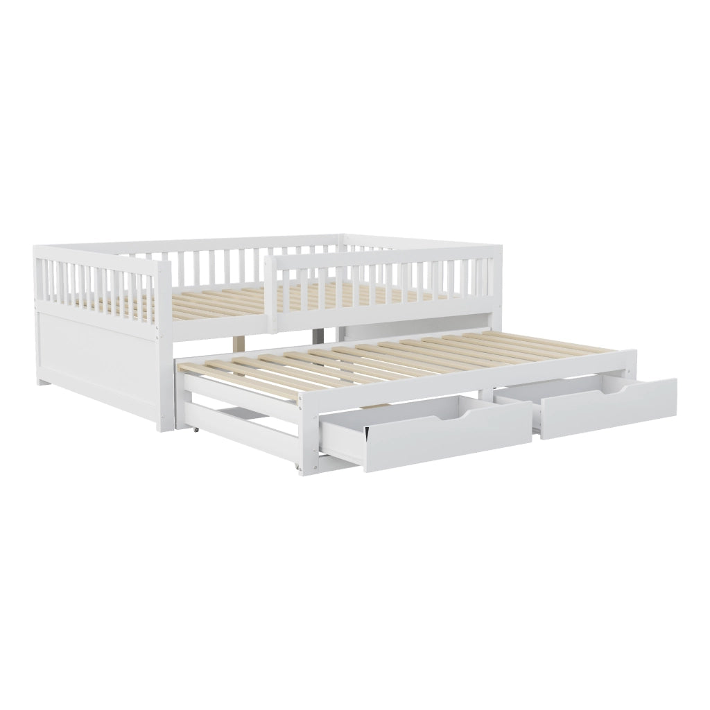 LETTO Multifunzionale 140x200 cm Bianco con letto estraibile e 2 cassetti