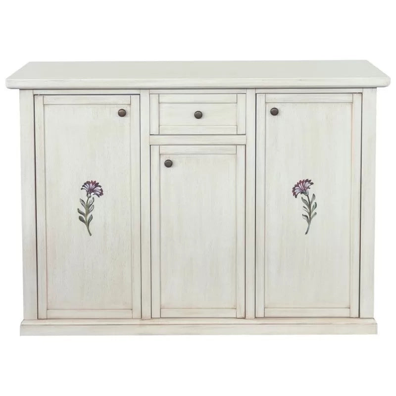 Madia credenza 3 porte 1 cassetto shabby bianco anticato decori 120x39x85 - Mobili 2G