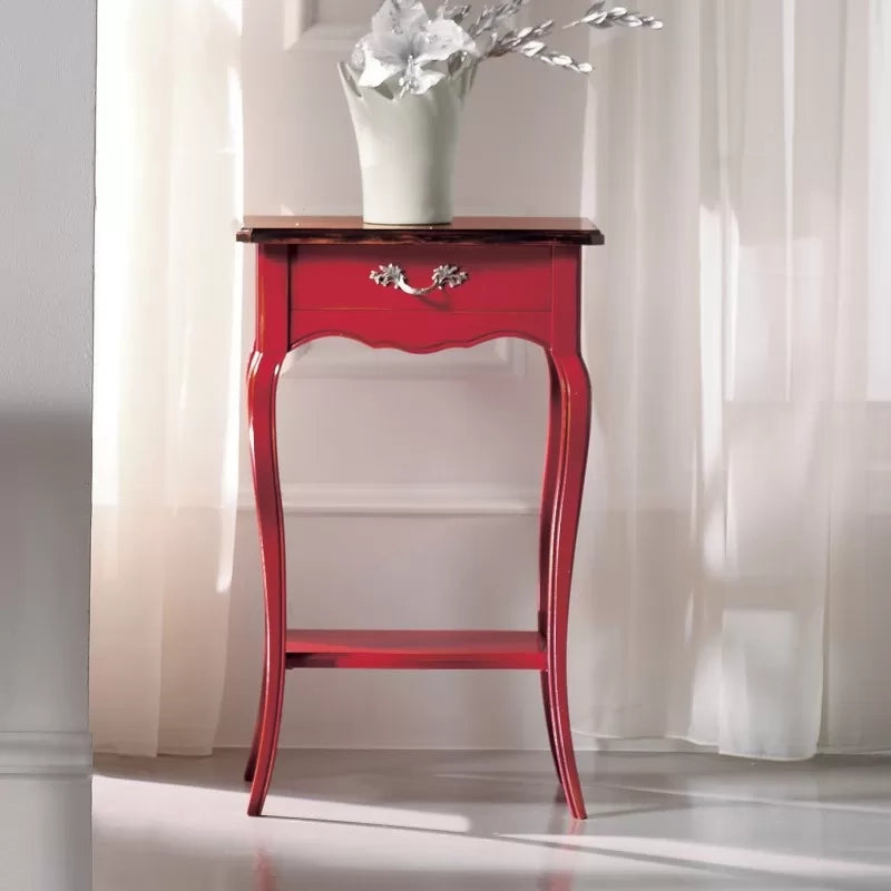 Consolle porta telefono 1 cassetto legno rosso shabby bicolore 50x36x78 - Mobili 2G