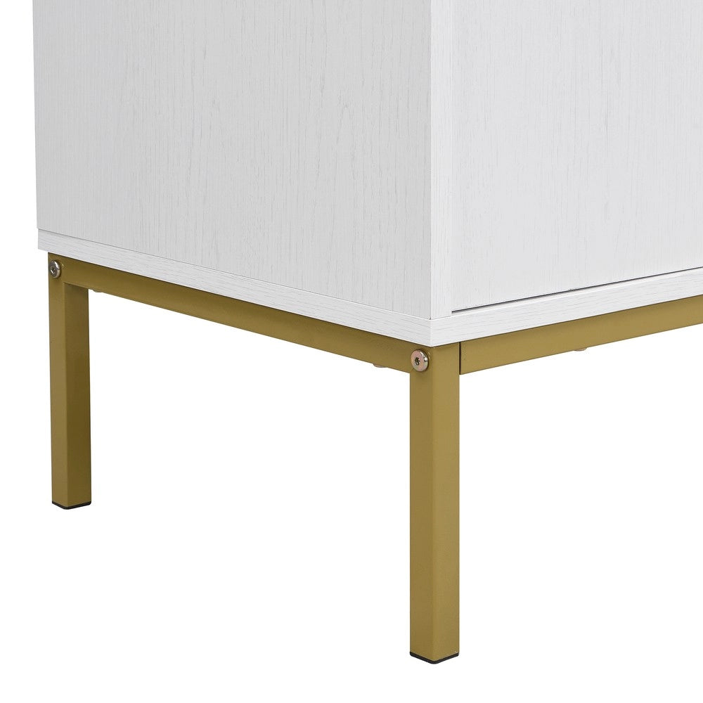Credenza Moderna con 4 Ante ¨C MINIMAL ¨C Bianco e Oro, MDF, Gambe in Metallo, Ripiani Regolabili
