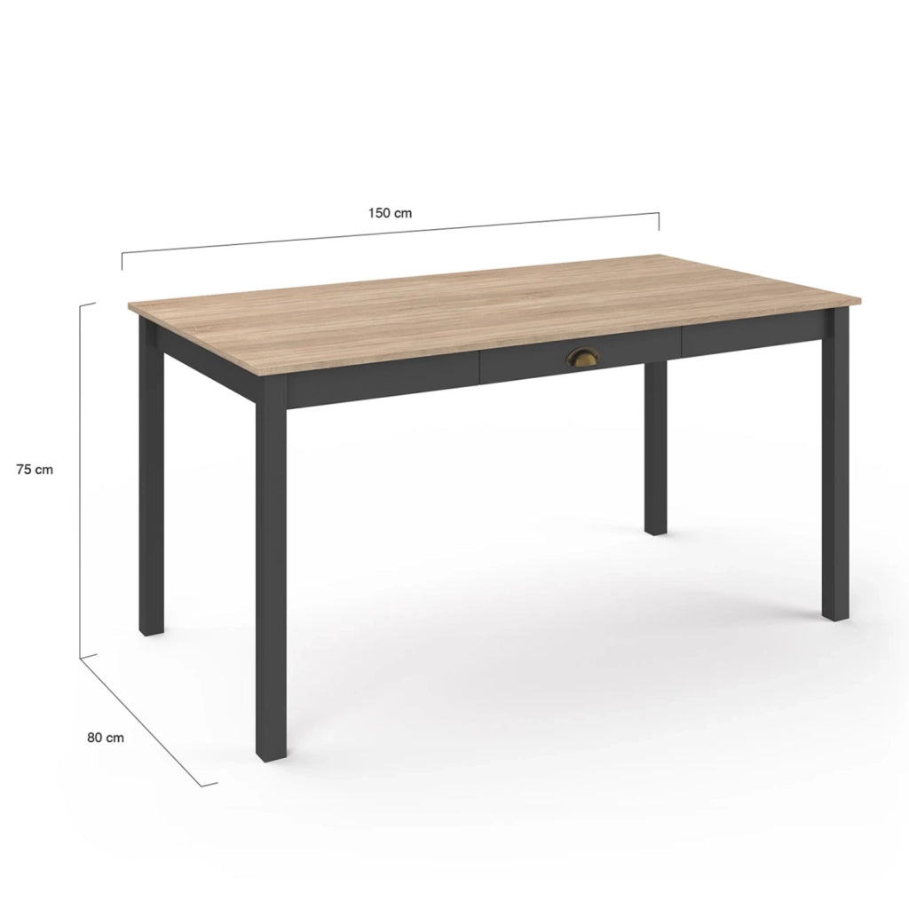IDMarket - ISIS mesa de comedor para 8 personas con cajón de madera y negro 150 cm