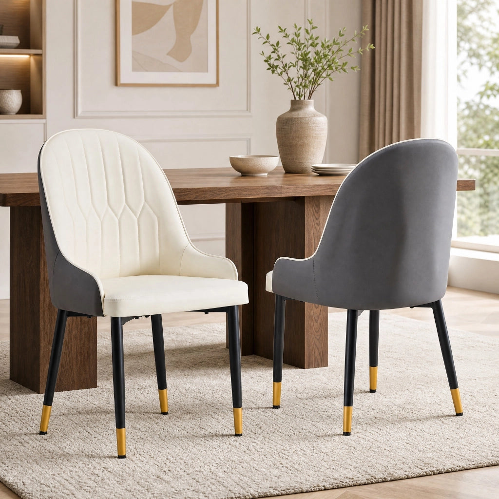 Set di 2 sedie da pranzo 91 cm con schienale a fulmine in PU e metallo grigio scuro e bianco nero