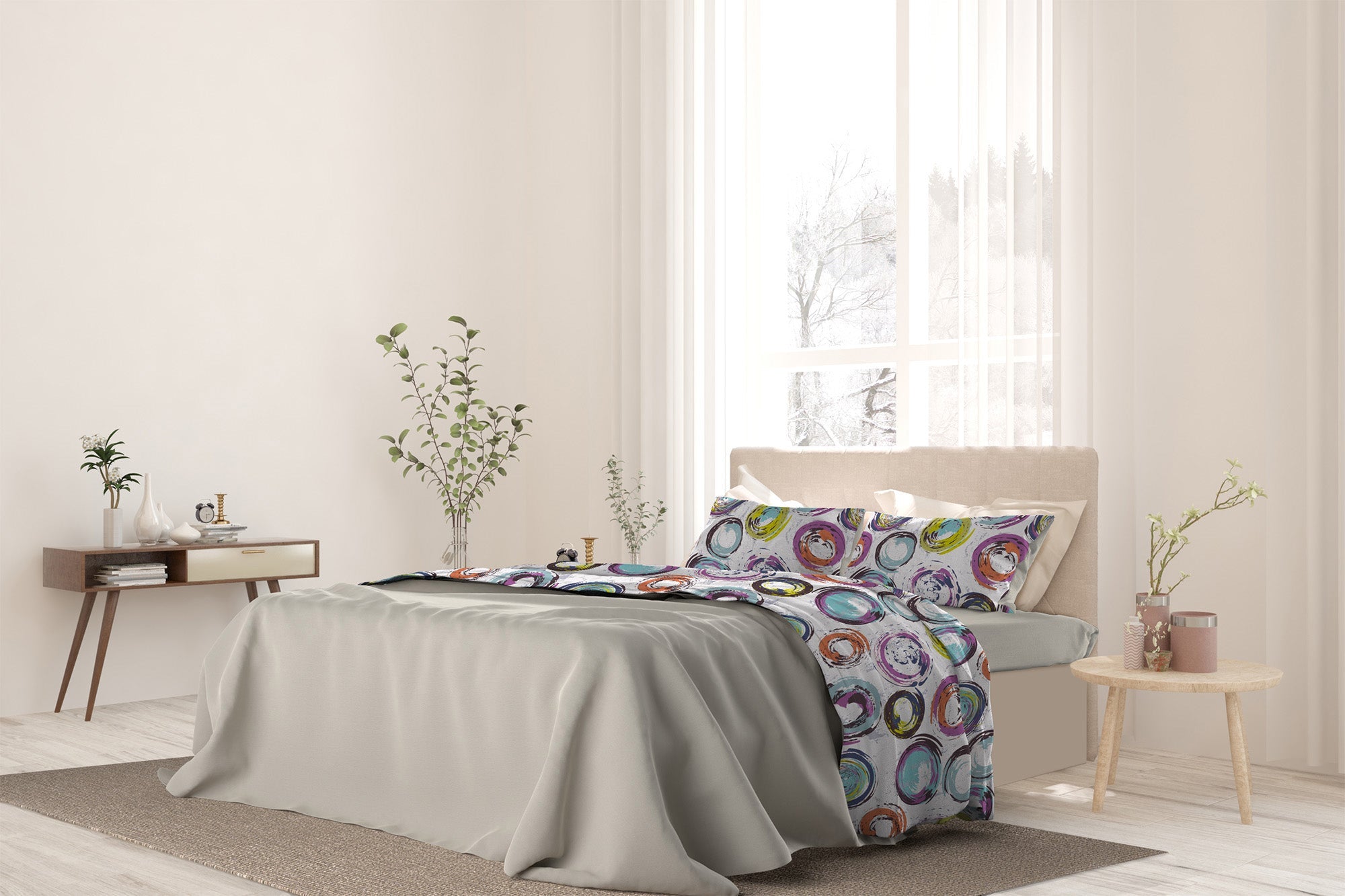 Set lenzuola 1 Piazza e Mezzo stampa sopra Sotto e Federe Cerchi Astratti