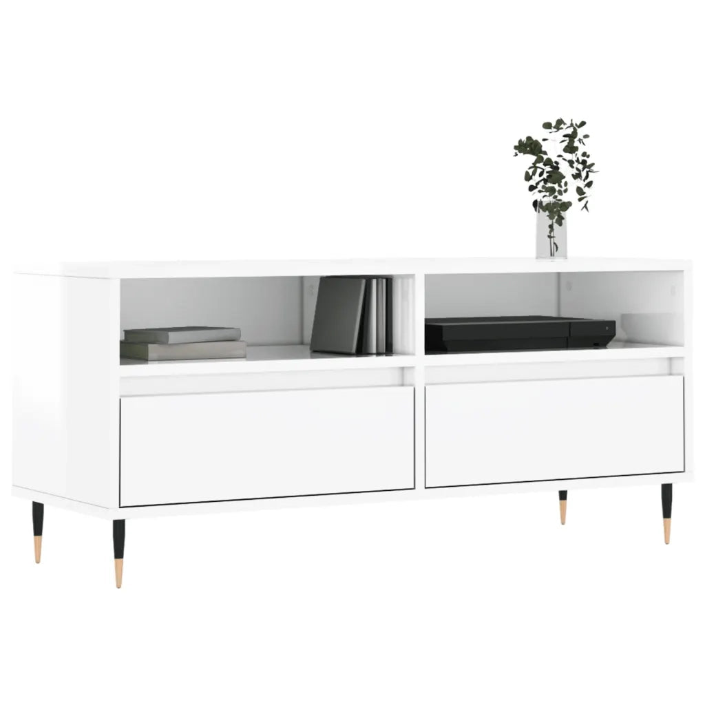 Mobile TV | Armadietto TV | Mobile Porta TV Bianco Lucido 100x34,5x44,5cm Legno Multistrato
