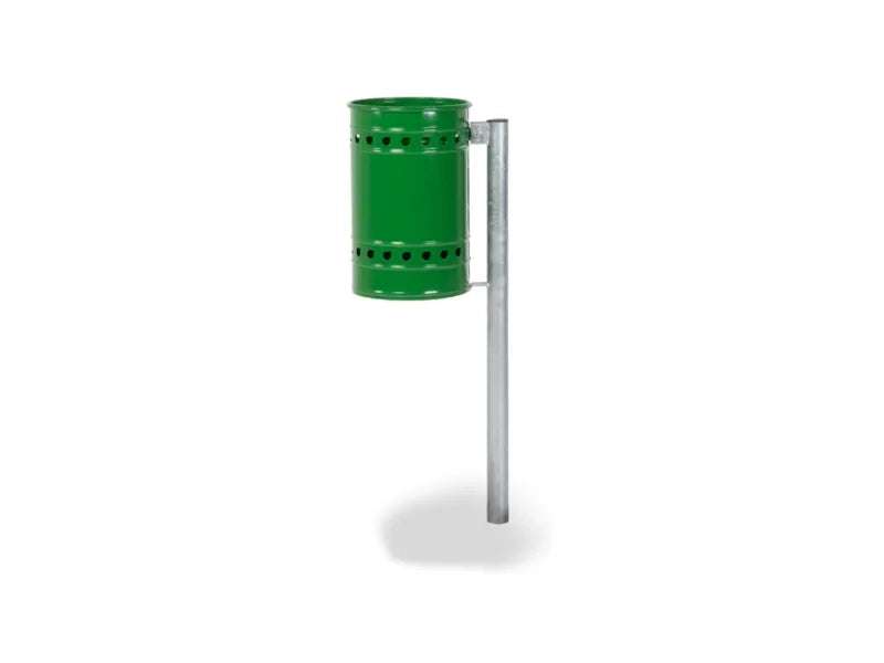 Cestino Milano Verniciato RAL 6002 Giochipark acciaio zincato Ø28x45h 28lt - Paletto - Da interrare