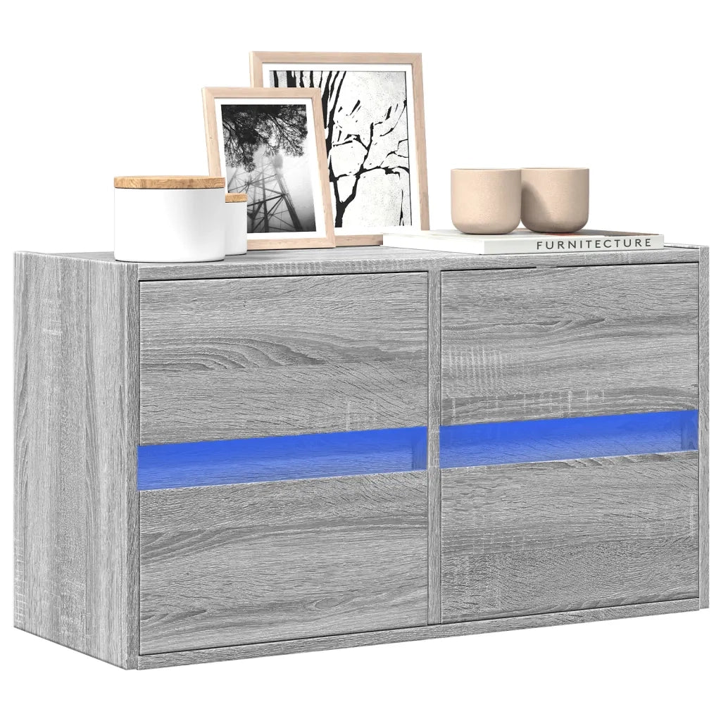 Mobile TV a Parete con Luci LED Grigio Sonoma 80x31x45 cm 852290