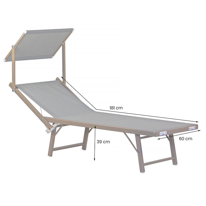 Lettino Prendisole da Giardino 181x60xH39 cm in alluminio ecru Bagnino