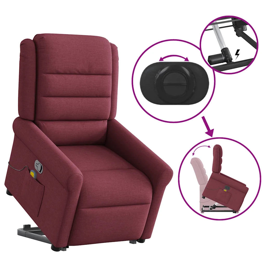 Poltrona | Sedia Relax Alzapersona Massaggio Reclinabile Rosso Vino Tessuto