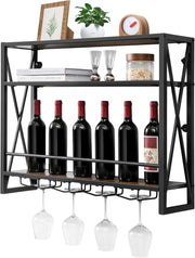 Scaffale per Vino da Parete, Portabottiglie a 3 Livelli, Portabottiglie da Vino con Supporto in Vetro, per Cucina, Casa, 80x20x63 cm