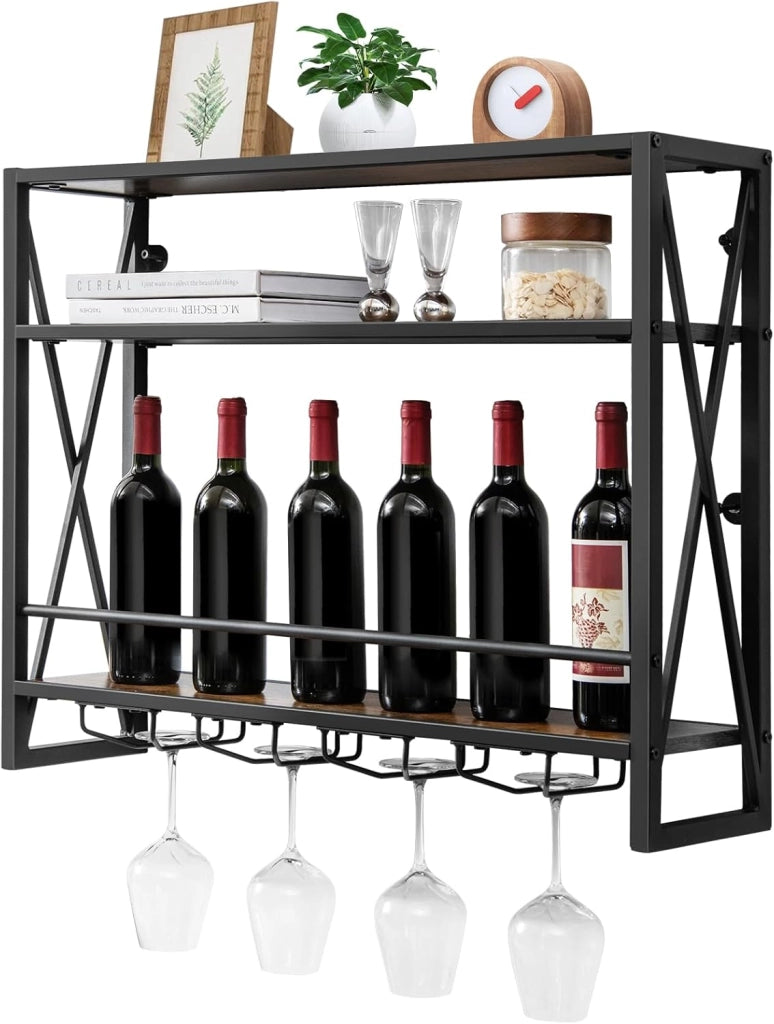 Scaffale per Vino da Parete, Portabottiglie a 3 Livelli, Portabottiglie da Vino con Supporto in Vetro, per Cucina, Casa, 80x20x63 cm