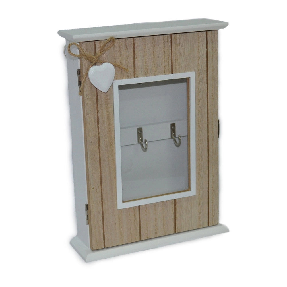 Trade Shop - Bacheca Portachiavi In Legno 6 Ganci In Metallo Design Cuore Con Fiocchetto In Canapa -