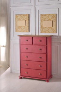 Settimanale 6 cassetti bicolore cerato rosso naturale 102x50x143 - Mobili 2G