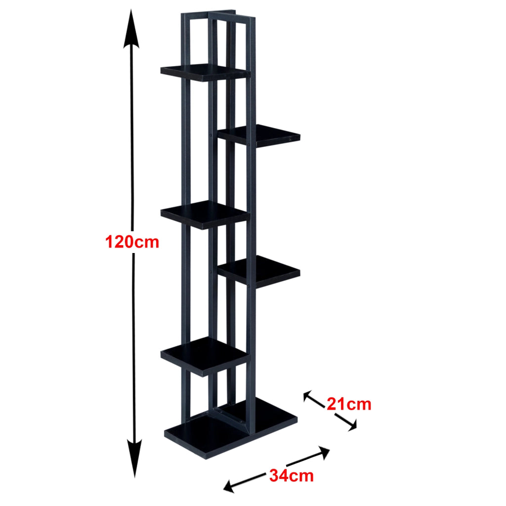 Scaffale Portapiante 'Tohmajärvi' Mobile a Terra con Ripiani Portaoggetti - Nero [en.casa]