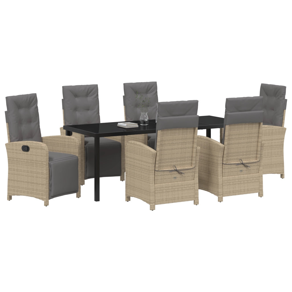 Set da Pranzo Giardino  7 Pezzi con Cuscini Rattan Poliestere Beige