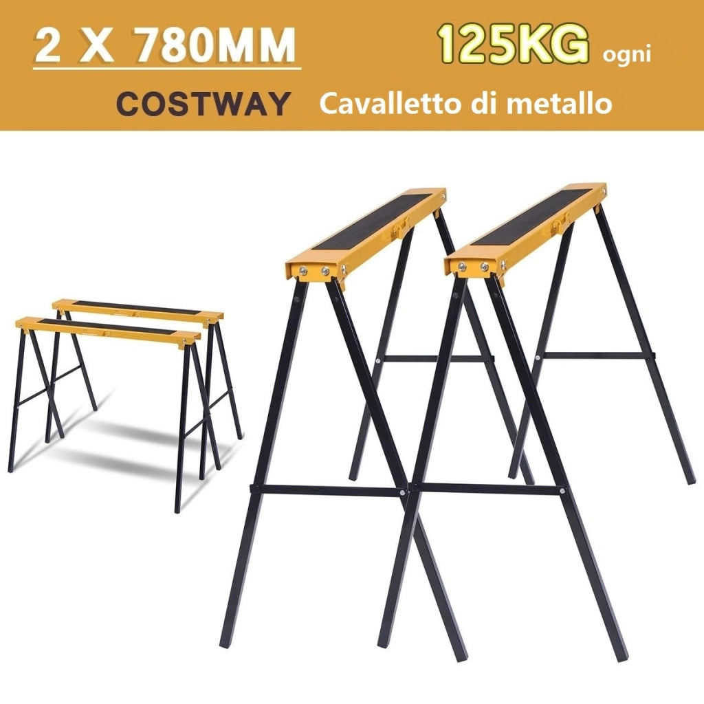 Set di 2 cavalletti pieghevoli in metallo per segare Cavalletto da lavoro portatile carico 275 kg-Tavoli da lavoro